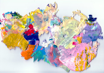 Dried pigment acrylic color blocks. Multicolored abstract art background.
