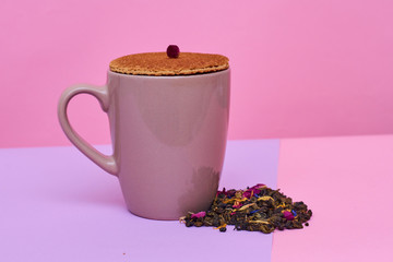 Cup of tea, Sugar bowl and waffles