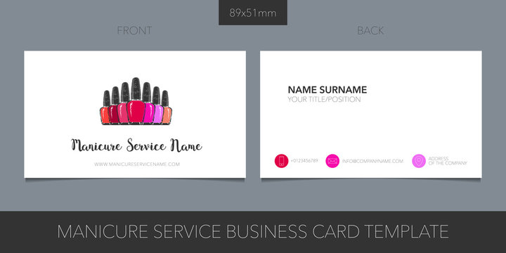 Nail salon, manicure vector business card with logo, icon and template