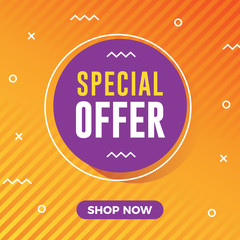 Special offer sale banner with abstract memphis background