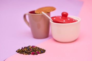 Cup of tea, Sugar bowl and waffles