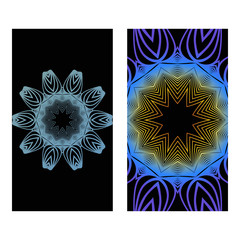 Yoga Card Template With Mandala Pattern. For Business Card, Meditation Class. Vector Illustration. Fantastic gradient color.