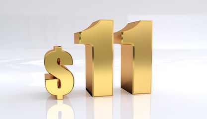 Fototapeta premium 11 dollar price symbol. red text number 3d render with dollar sign on white background - Illustration
