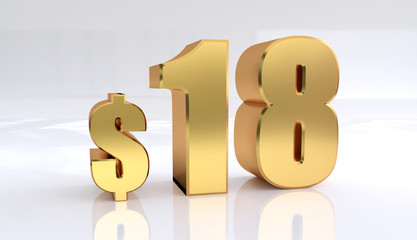 Obraz premium 18 dollar price symbol. red text number 3d render with dollar sign on white background - Illustration