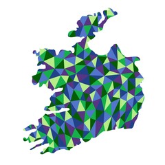 Ireland isolated polygonal map low poly style blue and green colors