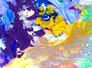 Dried pigment acrylic color blocks. Multicolored abstract art background.