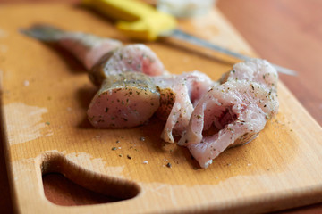 fresh predatory fish prepared for cooking