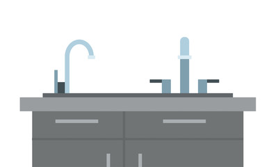 Kitchen cupboard of sink with bowls vector flat isolated