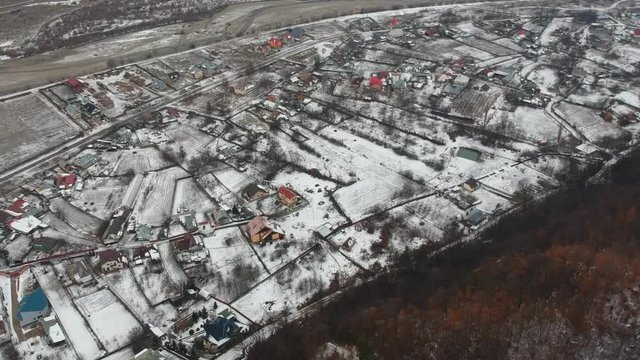 Castle Piatra Neamt, Romania in winter with snow, filming from a drone