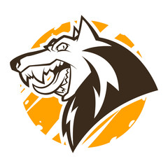 angry wolf head black and white illustration mascot esports logo