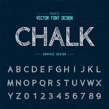 Chalk font and alphabet vector, Design typeface and number, Graphic text on grunge background