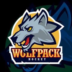 wolf head american hockey logo mascot vector illustration