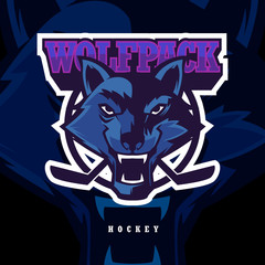 wolf head american hockey logo mascot vector illustration