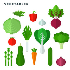 Vegetables vector flat icons set isolated on white