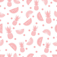 Seamless pattern with pineapple orange, watermelon