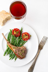 Roast Lamb Cutlets and Tomatoes with Warm Green Beans and Shallots Salad 