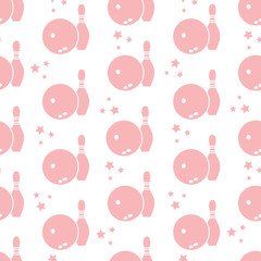 Seamless pattern with bowling pins and bowls.