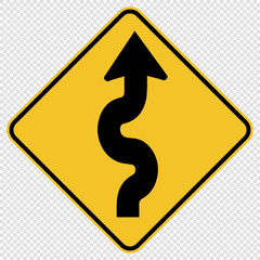 Winding Traffic Road Sign on transparent background