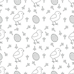 Seamless pattern with chicken, traces, eggs.