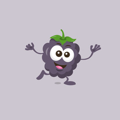 Illustration of cute happy dewberry mascot standing on one foot with big smile isolated on light background. Flat design style for your mascot branding.