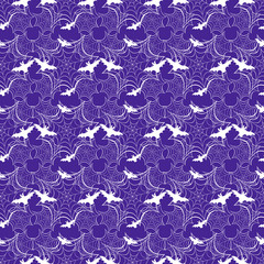 Halloween vector seamless pattern with web and bat