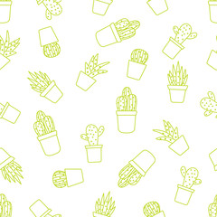 Vector seamless pattern with cactus and succulents