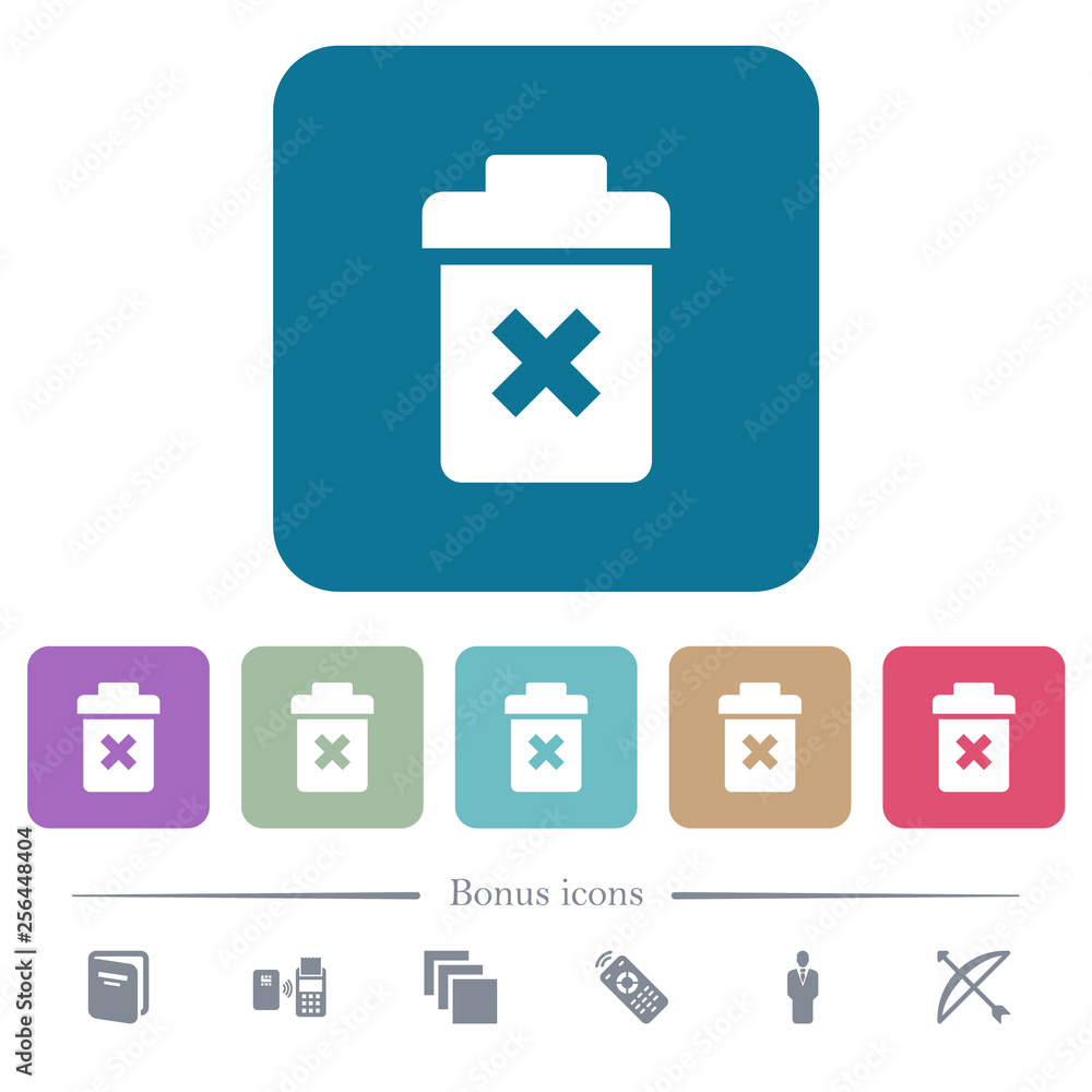 Aufkleber delete flat icons on color rounded square backgrounds