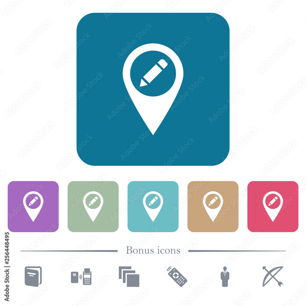Poster rename gps map location flat icons on color rounded square backgrounds