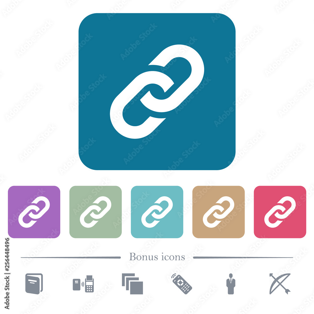 Aufkleber link flat icons on color rounded square backgrounds