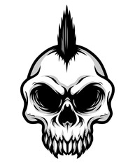 Detailed Classic Punk Hair Skull Head Illustration