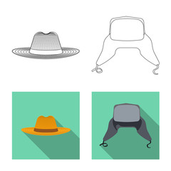 Vector illustration of headgear and cap symbol. Collection of headgear and accessory stock symbol for web.