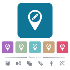 Rename GPS map location flat icons on color rounded square backgrounds