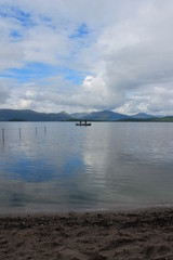 Loch Lomond, Scotland - view of lake from banks and Ben Lomond slopes 