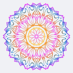 Fototapeta na wymiar Flower Coloring Mandala. Decorative Vector Elements. Oriental Pattern. Indian, Moroccan, Mystic, Ottoman Motifs. Anti-Stress Therapy Pattern. Rainbow color