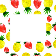 Watercolor ananas and strawberry frame