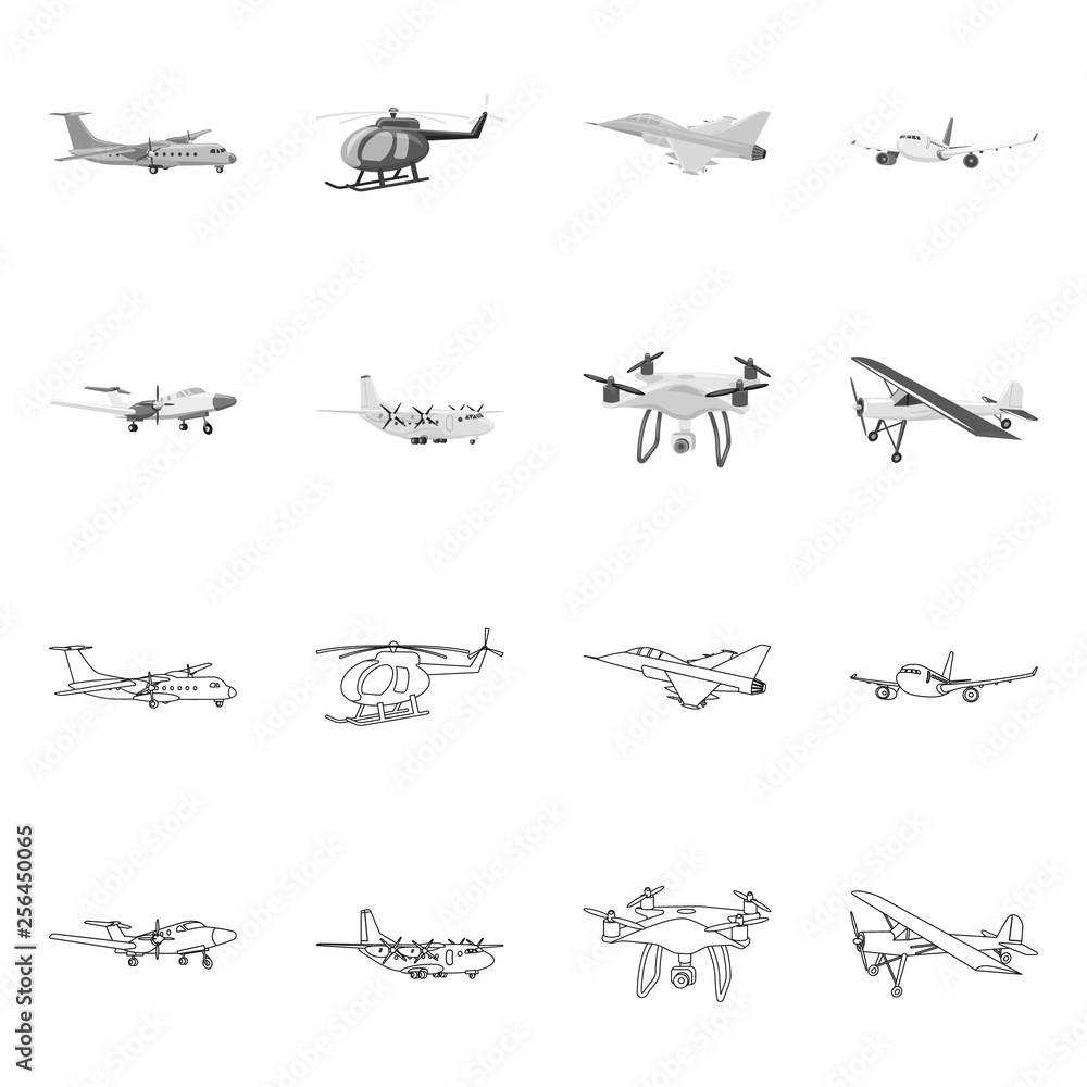 Wall mural vector design of plane and transport icon. set of plane and sky stock symbol for web.