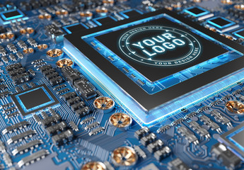 Circuit Board with Logo Chip Mockup