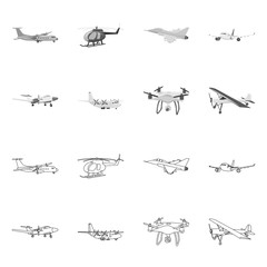 Vector design of plane and transport icon. Set of plane and sky stock symbol for web.