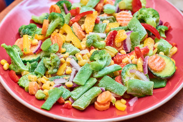 A mixture of frozen different vegetables