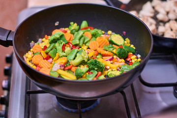 A mixture of frozen different vegetables