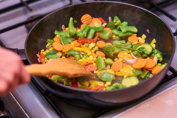 A mixture of frozen different vegetables