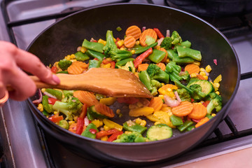A mixture of frozen different vegetables