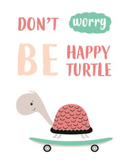 cute turtle on skateboard