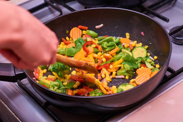 A mixture of frozen different vegetables
