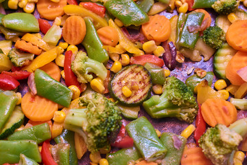 A mixture of frozen different vegetables