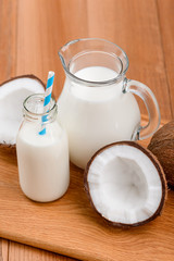 Bottle and jug of milk