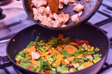 A mixture of frozen different vegetables