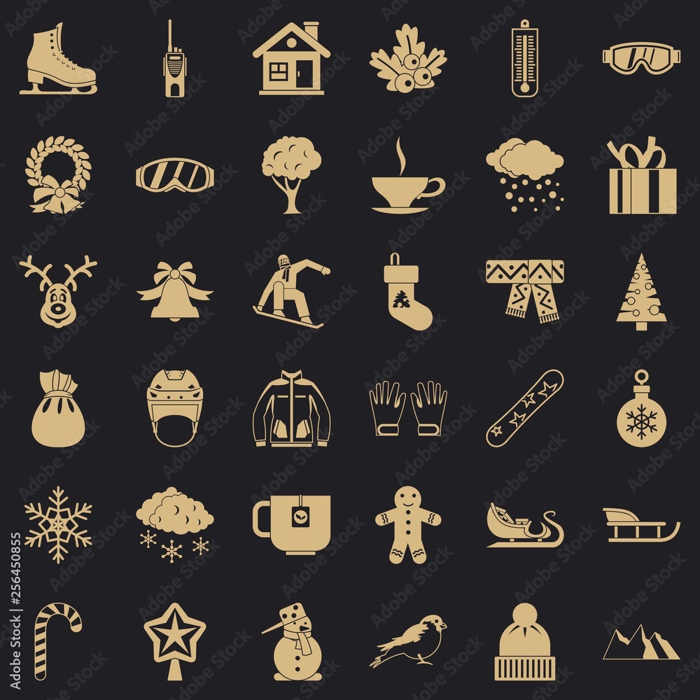Poster winter weather icons set. simple style of 36 winter weather vector icons for web for any design