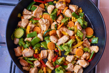 A mixture of frozen different vegetables