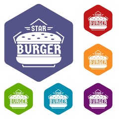 Star burger icons vector colorful hexahedron set collection isolated on white 
